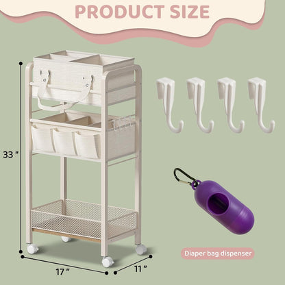 2IN1 Baby Diaper Caddy Organizer-3 Tier Rolling Storage Cart with Dividers - Bedside Diaper Caddy Cart for Baby Nursery Newborn Essentials-Mobile Utility Carts with Wheels for Changing Table
