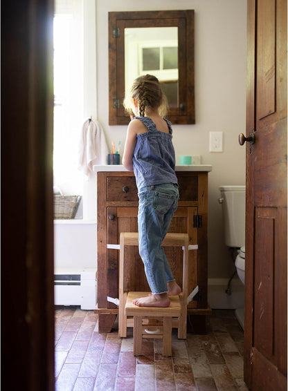 Fold 'N Store Step Stool for Toddlers, Wood Step Stool Kitchen & Bathroom Accessories, Child's Folding Helper for Hand Washing, Teeth Brushing, Holds up to 75 lbs. (Natural)