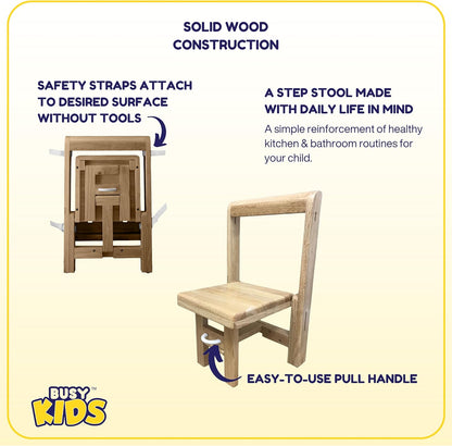 Fold 'N Store Step Stool for Toddlers, Wood Step Stool Kitchen & Bathroom Accessories, Child's Folding Helper for Hand Washing, Teeth Brushing, Holds up to 75 lbs. (Natural)