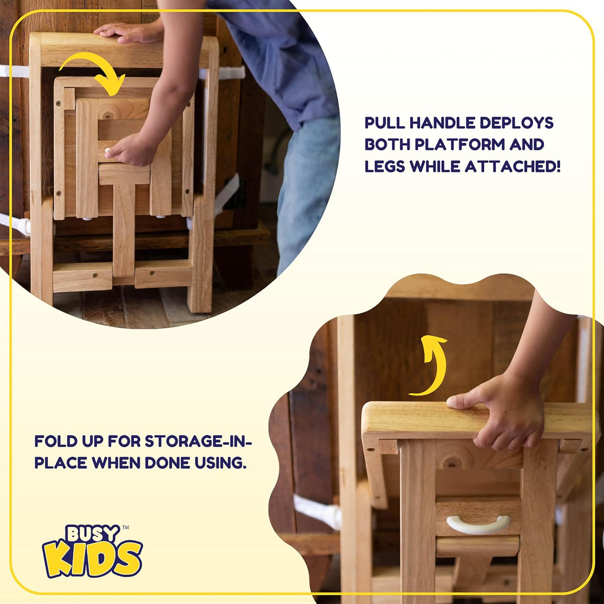 Fold 'N Store Step Stool for Toddlers, Wood Step Stool Kitchen & Bathroom Accessories, Child's Folding Helper for Hand Washing, Teeth Brushing, Holds up to 75 lbs. (Natural)