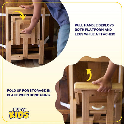 Fold 'N Store Step Stool for Toddlers, Wood Step Stool Kitchen & Bathroom Accessories, Child's Folding Helper for Hand Washing, Teeth Brushing, Holds up to 75 lbs. (Natural)