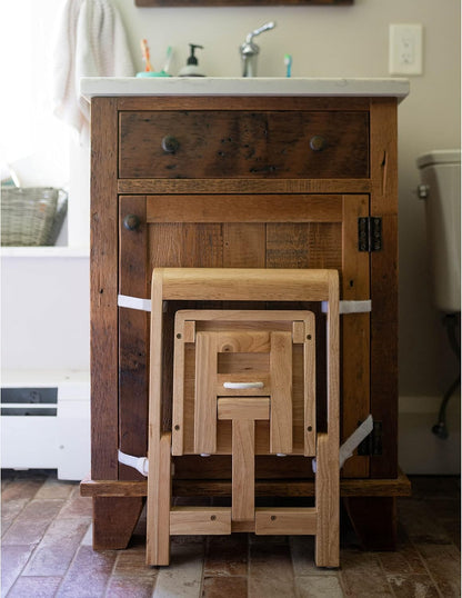 Fold 'N Store Step Stool for Toddlers, Wood Step Stool Kitchen & Bathroom Accessories, Child's Folding Helper for Hand Washing, Teeth Brushing, Holds up to 75 lbs. (Natural)