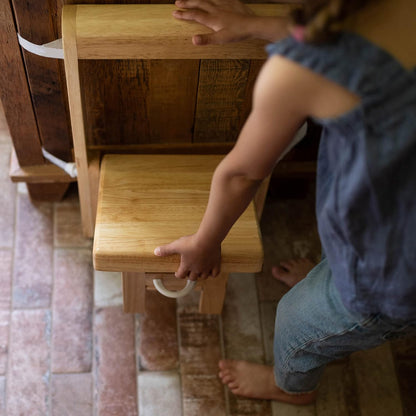 Fold 'N Store Step Stool for Toddlers, Wood Step Stool Kitchen & Bathroom Accessories, Child's Folding Helper for Hand Washing, Teeth Brushing, Holds up to 75 lbs. (Natural)