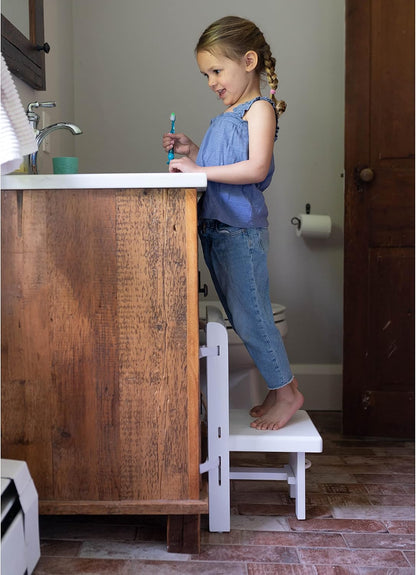 Fold 'N Store Step Stool for Toddlers, Wood Step Stool Kitchen & Bathroom Accessories, Child's Folding Helper for Hand Washing, Teeth Brushing, Holds up to 75 lbs. (Natural)