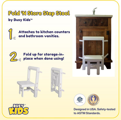 Fold 'N Store Step Stool for Toddlers, Wood Step Stool Kitchen & Bathroom Accessories, Child's Folding Helper for Hand Washing, Teeth Brushing, Holds up to 75 lbs. (Natural)