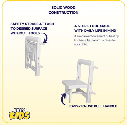 Fold 'N Store Step Stool for Toddlers, Wood Step Stool Kitchen & Bathroom Accessories, Child's Folding Helper for Hand Washing, Teeth Brushing, Holds up to 75 lbs. (Natural)