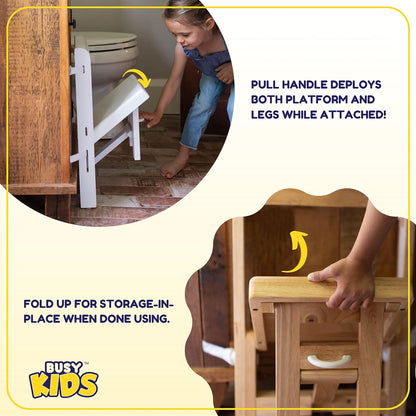 Fold 'N Store Step Stool for Toddlers, Wood Step Stool Kitchen & Bathroom Accessories, Child's Folding Helper for Hand Washing, Teeth Brushing, Holds up to 75 lbs. (Natural)