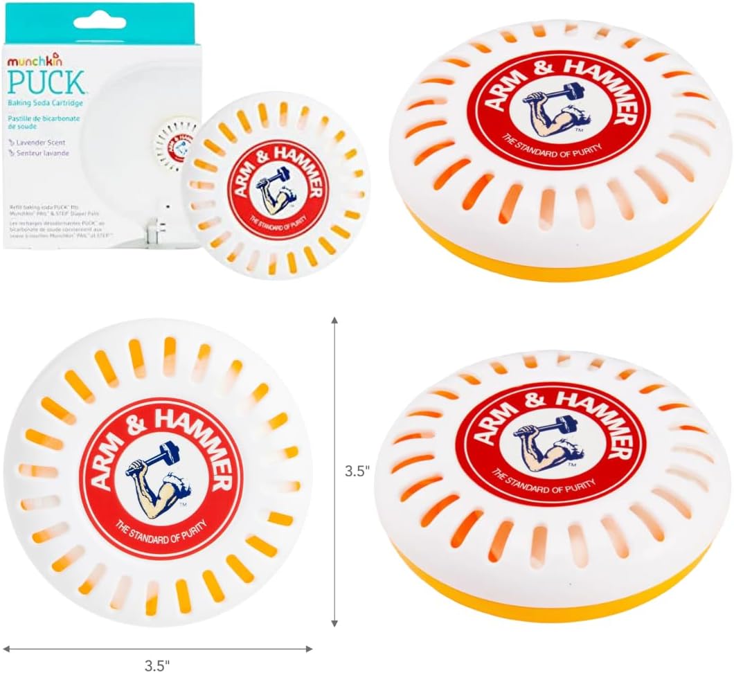 Odor Eliminator Cartridges, 2 Pack, Lavender Scent Baking Soda Pucks for Diaper Pails + Nuby Diaper Sacks, 50 Count Disposable Baby Diaper Bags