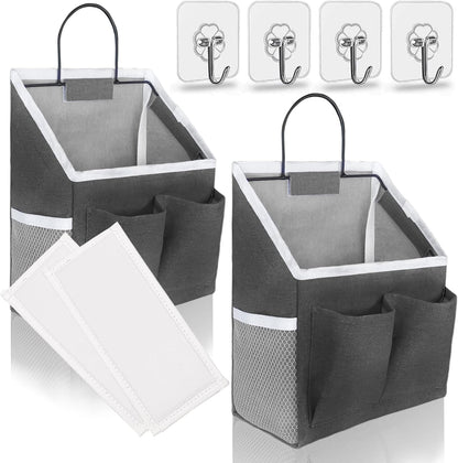 Wall Hanging Organizer Bag, Linen Fabric Door Hanging Storage Basket with Pockets, Waterproof Bin for Kitchen, Bedroom, Office, RV Camper (White-Upgraded)