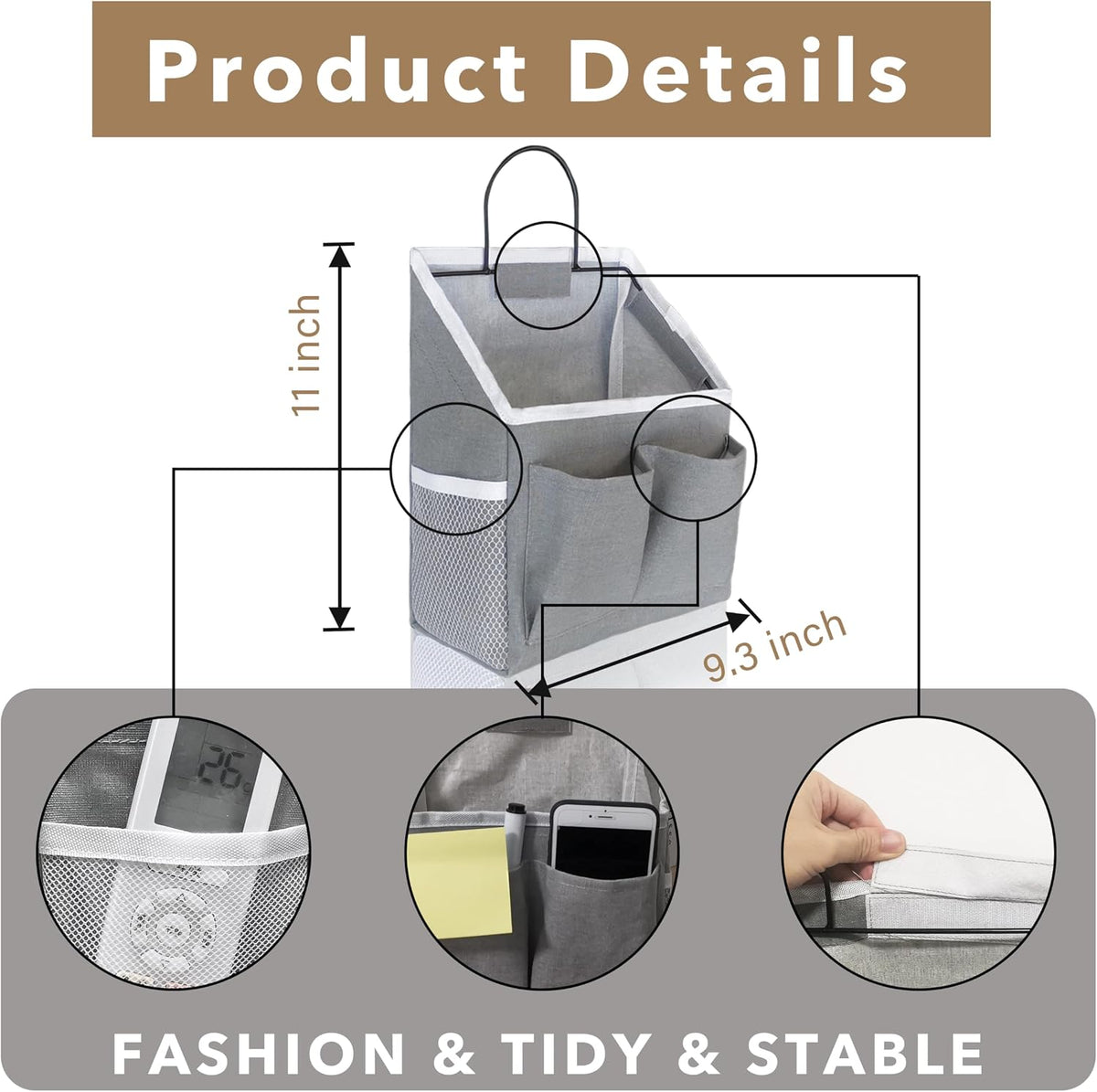 Wall Hanging Organizer Bag, Linen Fabric Door Hanging Storage Basket with Pockets, Waterproof Bin for Kitchen, Bedroom, Office, RV Camper (White-Upgraded)