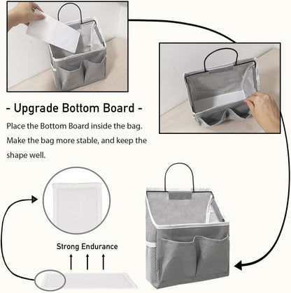 Wall Hanging Organizer Bag, Linen Fabric Door Hanging Storage Basket with Pockets, Waterproof Bin for Kitchen, Bedroom, Office, RV Camper (White-Upgraded)