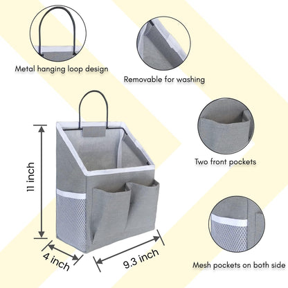 Wall Hanging Organizer Bag, Linen Fabric Door Hanging Storage Basket with Pockets, Waterproof Bin for Kitchen, Bedroom, Office, RV Camper (White-Upgraded)