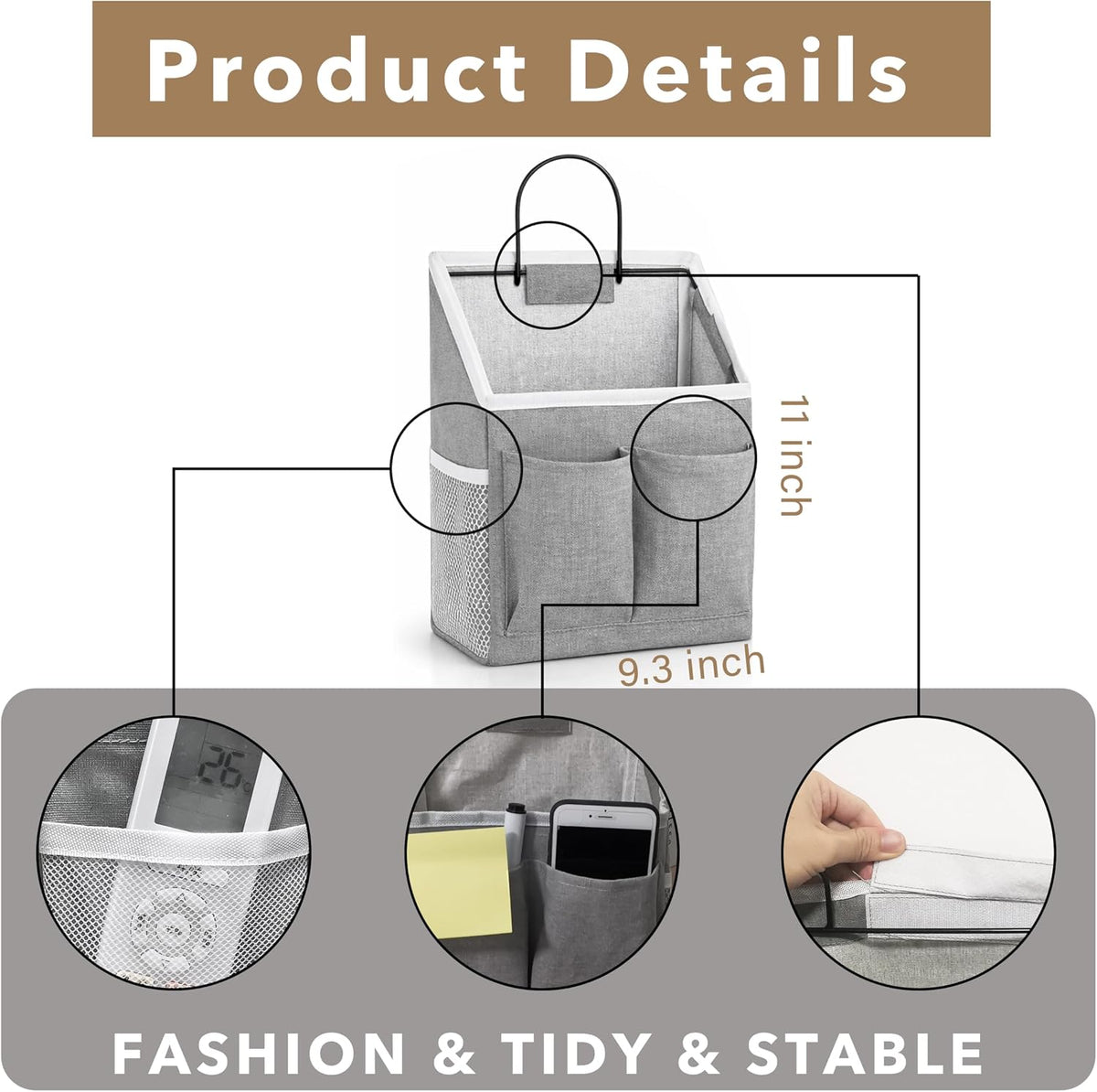 Wall Hanging Organizer Bag, Linen Fabric Door Hanging Storage Basket with Pockets, Waterproof Bin for Kitchen, Bedroom, Office, RV Camper (White-Upgraded)