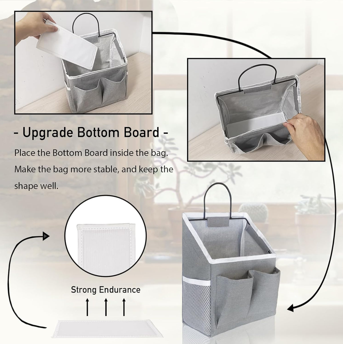 Wall Hanging Organizer Bag, Linen Fabric Door Hanging Storage Basket with Pockets, Waterproof Bin for Kitchen, Bedroom, Office, RV Camper (White-Upgraded)