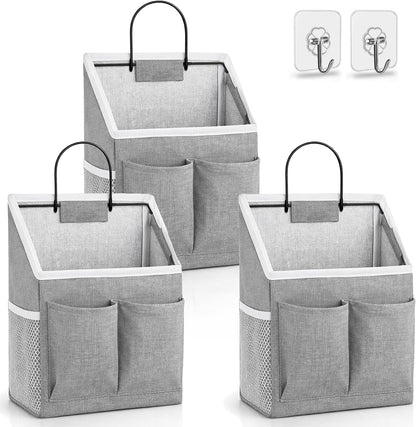Wall Hanging Organizer Bag, Linen Fabric Door Hanging Storage Basket with Pockets, Waterproof Bin for Kitchen, Bedroom, Office, RV Camper (White-Upgraded)