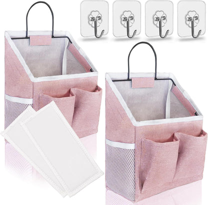 Wall Hanging Organizer Bag, Linen Fabric Door Hanging Storage Basket with Pockets, Waterproof Bin for Kitchen, Bedroom, Office, RV Camper (White-Upgraded)