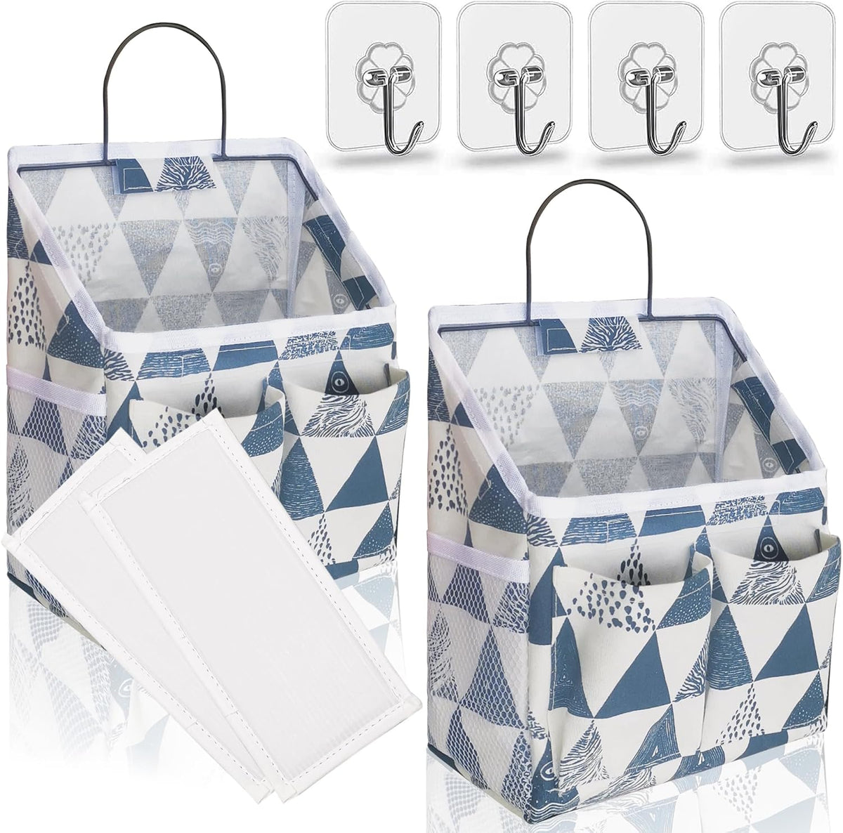 Wall Hanging Organizer Bag, Linen Fabric Door Hanging Storage Basket with Pockets, Waterproof Bin for Kitchen, Bedroom, Office, RV Camper (White-Upgraded)