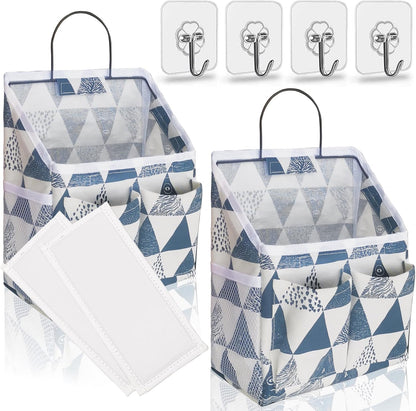Wall Hanging Organizer Bag, Linen Fabric Door Hanging Storage Basket with Pockets, Waterproof Bin for Kitchen, Bedroom, Office, RV Camper (White-Upgraded)