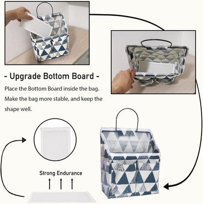 Wall Hanging Organizer Bag, Linen Fabric Door Hanging Storage Basket with Pockets, Waterproof Bin for Kitchen, Bedroom, Office, RV Camper (White-Upgraded)