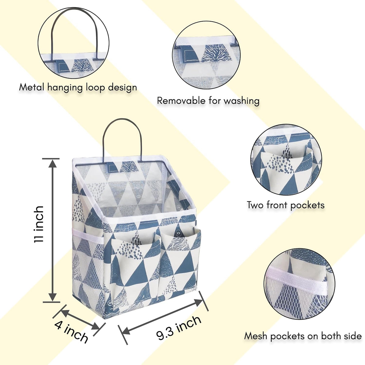 Wall Hanging Organizer Bag, Linen Fabric Door Hanging Storage Basket with Pockets, Waterproof Bin for Kitchen, Bedroom, Office, RV Camper (White-Upgraded)