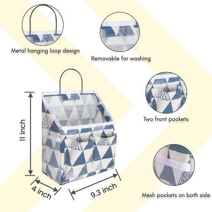 Wall Hanging Organizer Bag, Linen Fabric Door Hanging Storage Basket with Pockets, Waterproof Bin for Kitchen, Bedroom, Office, RV Camper (White-Upgraded)