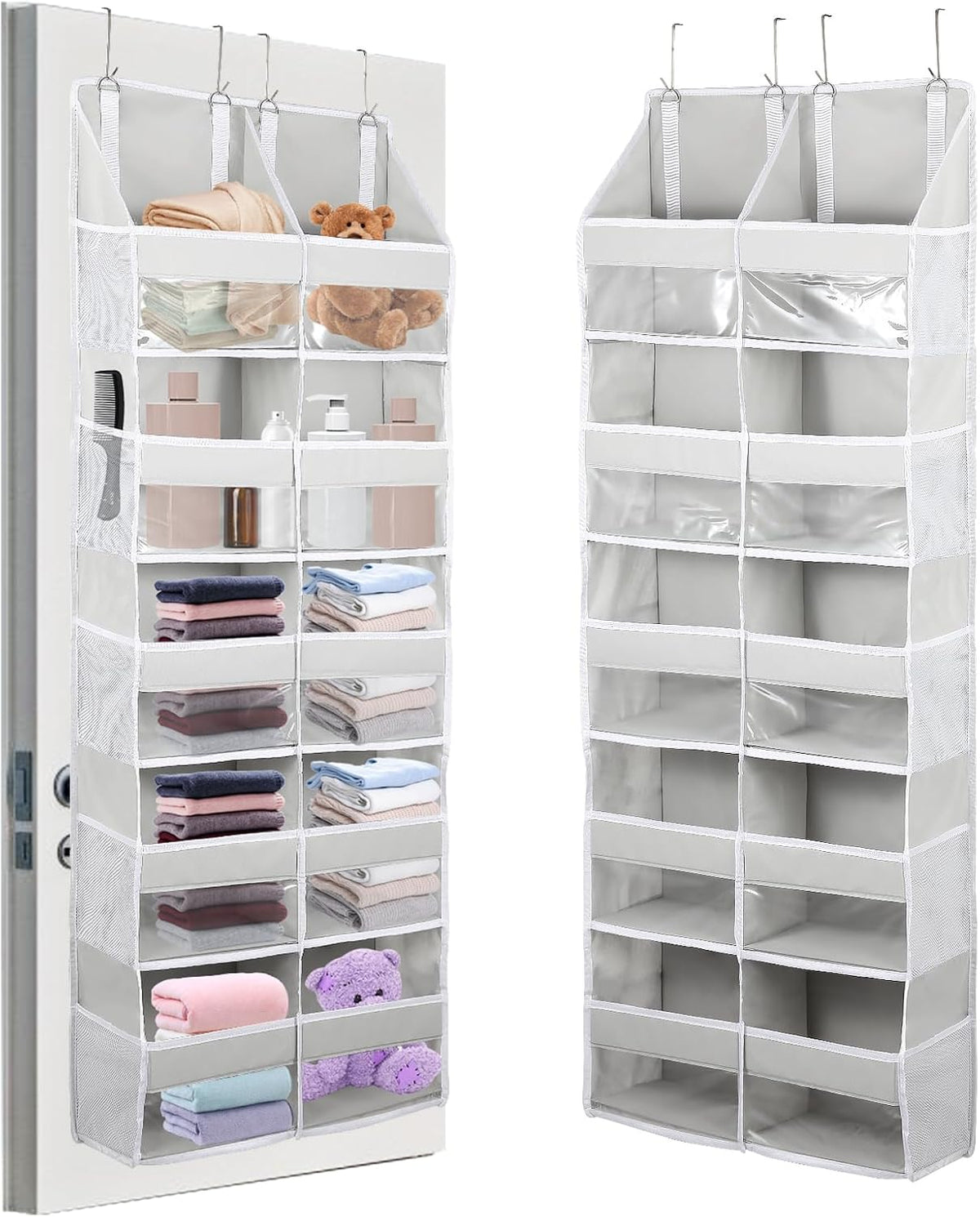 Over the Door Organizer 5 Tiers,Extra Large Behind Door Storage of 10 Compartments for Toys Clothes Diaper Organizer with Side Pockets