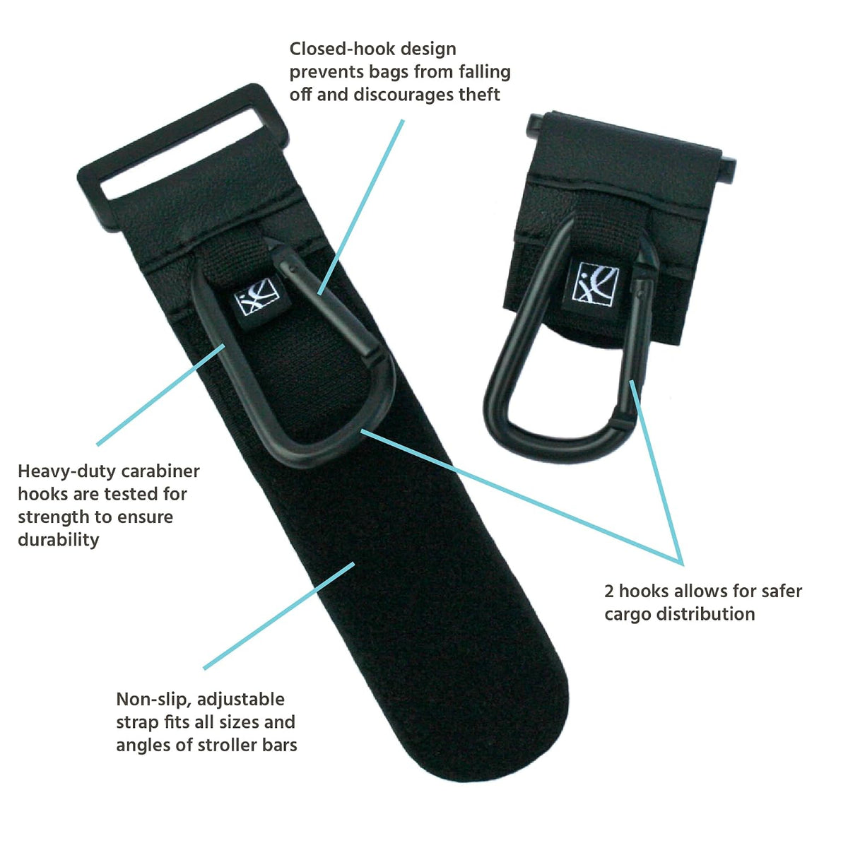 J.L. Childress Universal Non-Slip Stroller Hooks for Bags 2 Pack, Black
