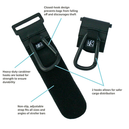 J.L. Childress Universal Non-Slip Stroller Hooks for Bags 2 Pack, Black