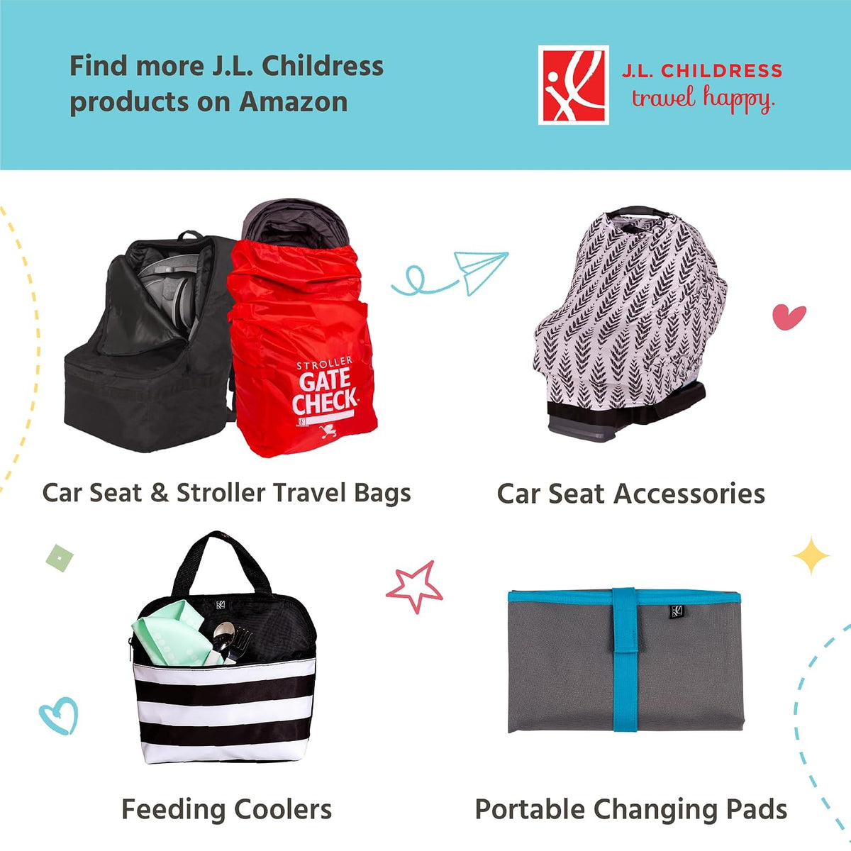 J.L. Childress Universal Non-Slip Stroller Hooks for Bags 2 Pack, Black