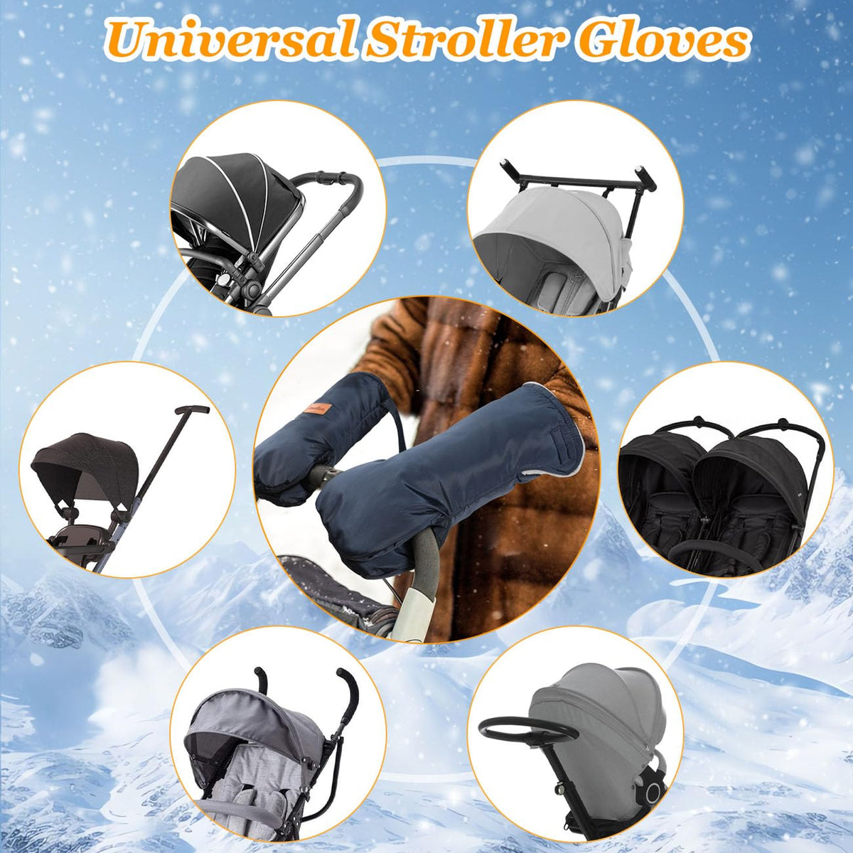 Stroller Gloves, Universal Stroller Hand Muff with Warm Polar Fleece