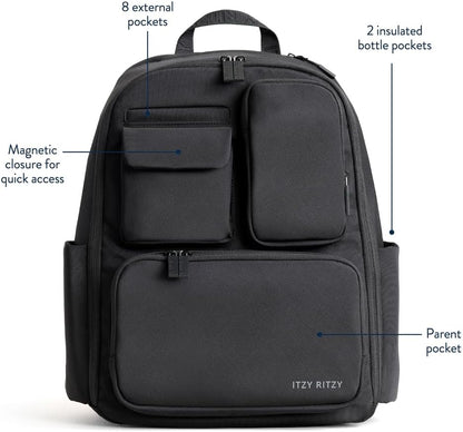 Utility Diaper Bag Backpack, 17 Pockets w/Changing Pad (Mocha)
