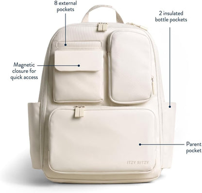 Utility Diaper Bag Backpack, 17 Pockets w/Changing Pad (Mocha)