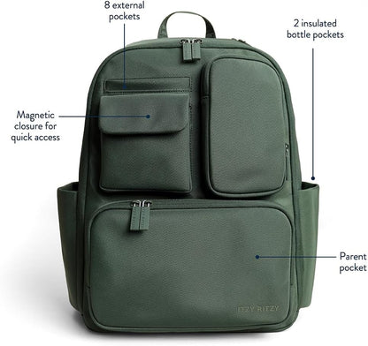 Utility Diaper Bag Backpack, 17 Pockets w/Changing Pad (Mocha)