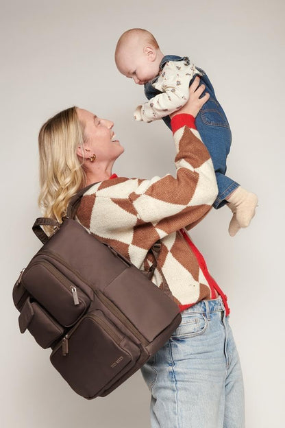 Utility Diaper Bag Backpack, 17 Pockets w/Changing Pad (Mocha)