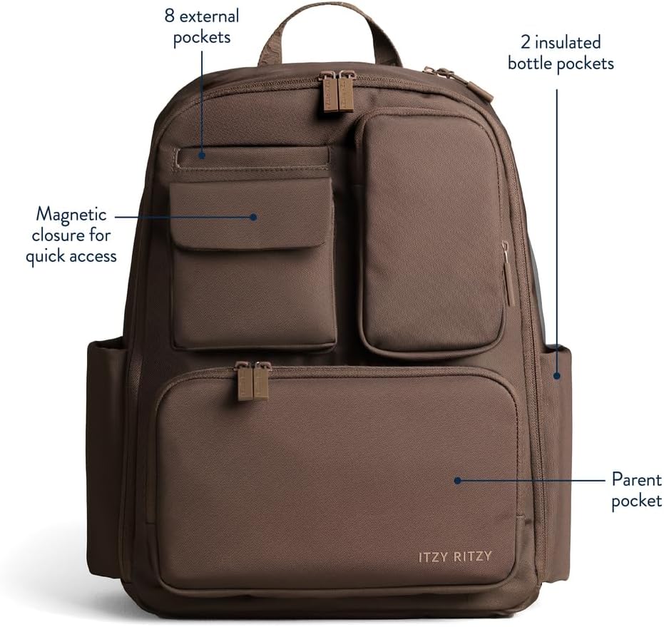 Utility Diaper Bag Backpack, 17 Pockets w/Changing Pad (Mocha)