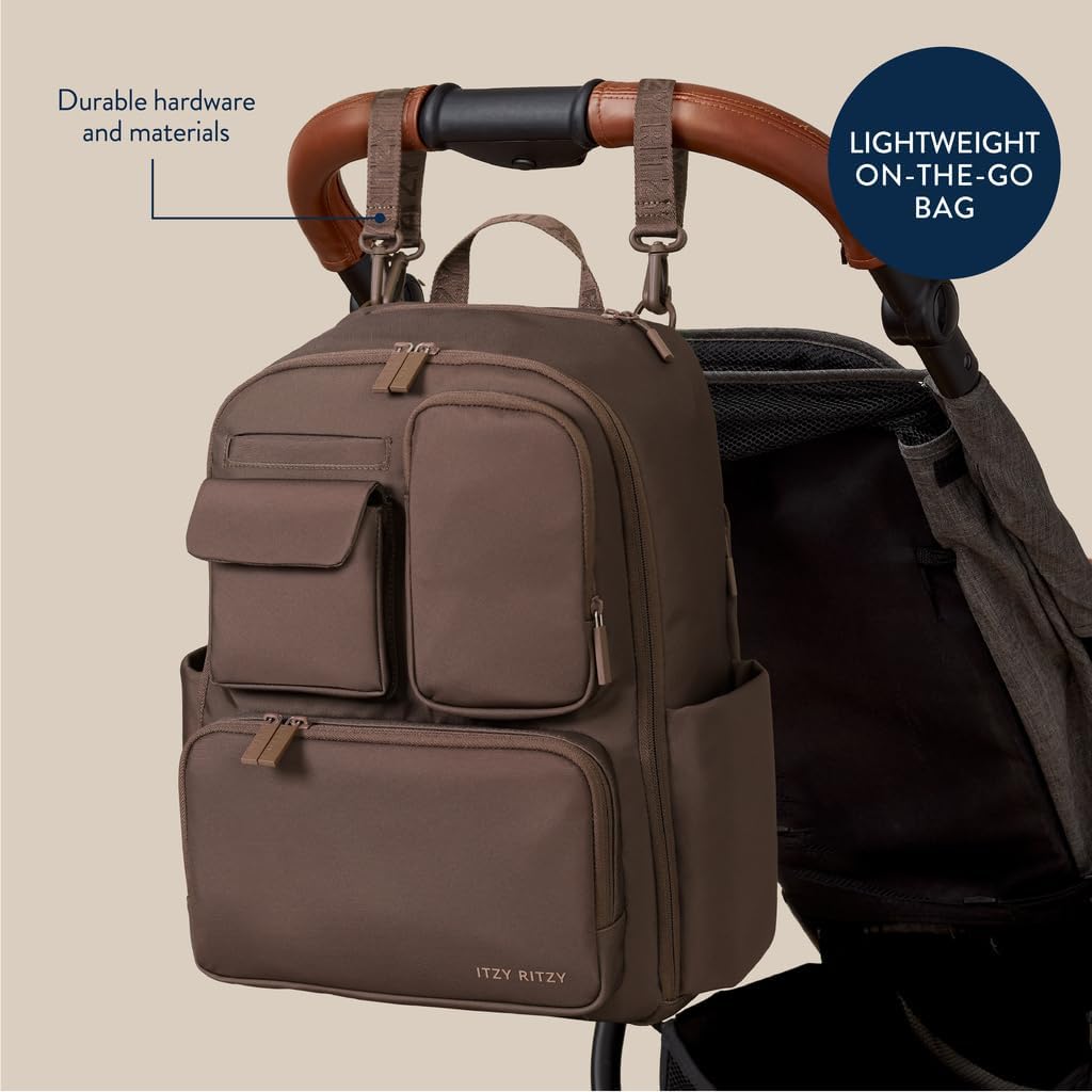 Utility Diaper Bag Backpack, 17 Pockets w/Changing Pad (Mocha)