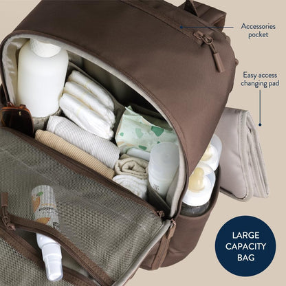 Utility Diaper Bag Backpack, 17 Pockets w/Changing Pad (Mocha)
