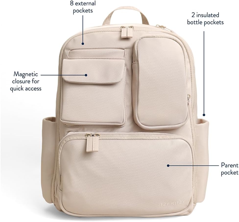 Utility Diaper Bag Backpack, 17 Pockets w/Changing Pad (Mocha)
