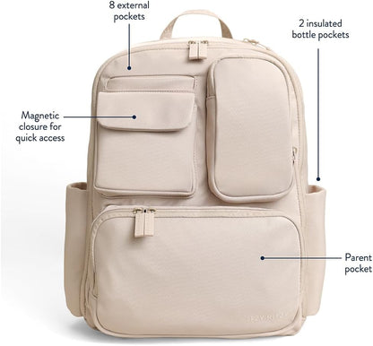 Utility Diaper Bag Backpack, 17 Pockets w/Changing Pad (Mocha)