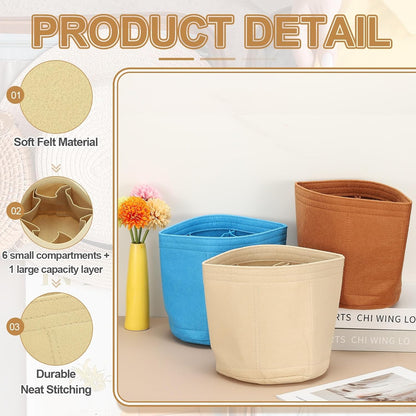 Purse Organizer Insert, 8" x 8" Portable Felt Organizer Bags Round Multiple Compartments Purse Liner for Bucket Bag, Domed Satchel, Tote Bag, Handbag Shaper, Beige