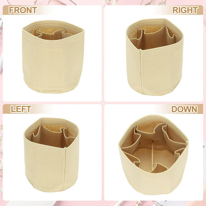 Purse Organizer Insert, 8" x 8" Portable Felt Organizer Bags Round Multiple Compartments Purse Liner for Bucket Bag, Domed Satchel, Tote Bag, Handbag Shaper, Beige