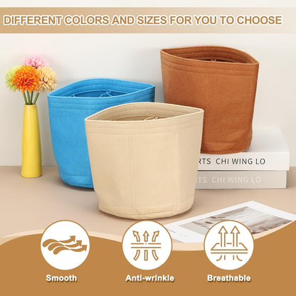 Purse Organizer Insert, 8" x 8" Portable Felt Organizer Bags Round Multiple Compartments Purse Liner for Bucket Bag, Domed Satchel, Tote Bag, Handbag Shaper, Beige