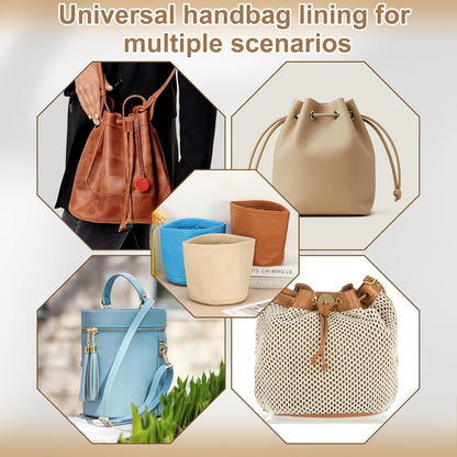 Purse Organizer Insert, 8" x 8" Portable Felt Organizer Bags Round Multiple Compartments Purse Liner for Bucket Bag, Domed Satchel, Tote Bag, Handbag Shaper, Beige