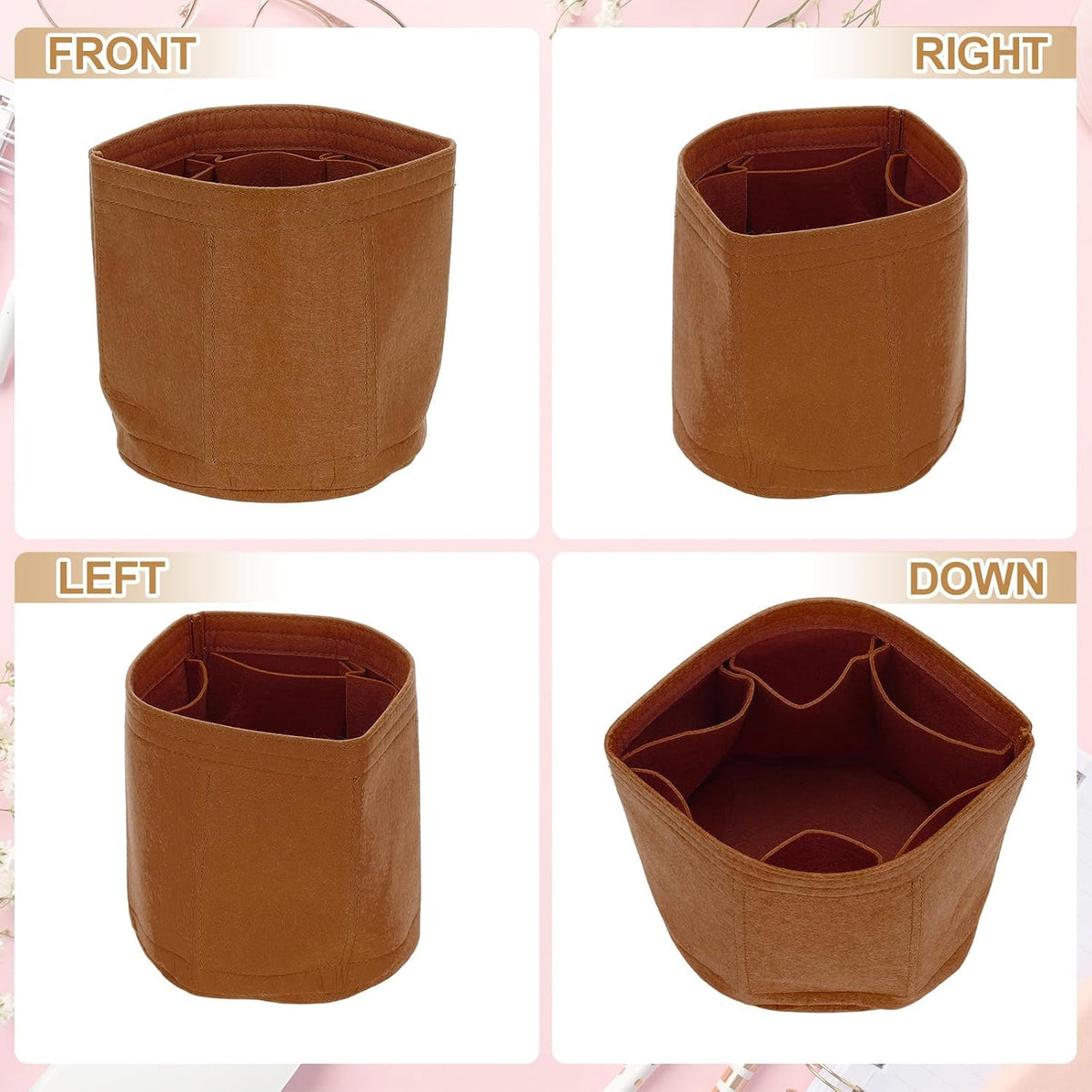 Purse Organizer Insert, 8" x 8" Portable Felt Organizer Bags Round Multiple Compartments Purse Liner for Bucket Bag, Domed Satchel, Tote Bag, Handbag Shaper, Beige
