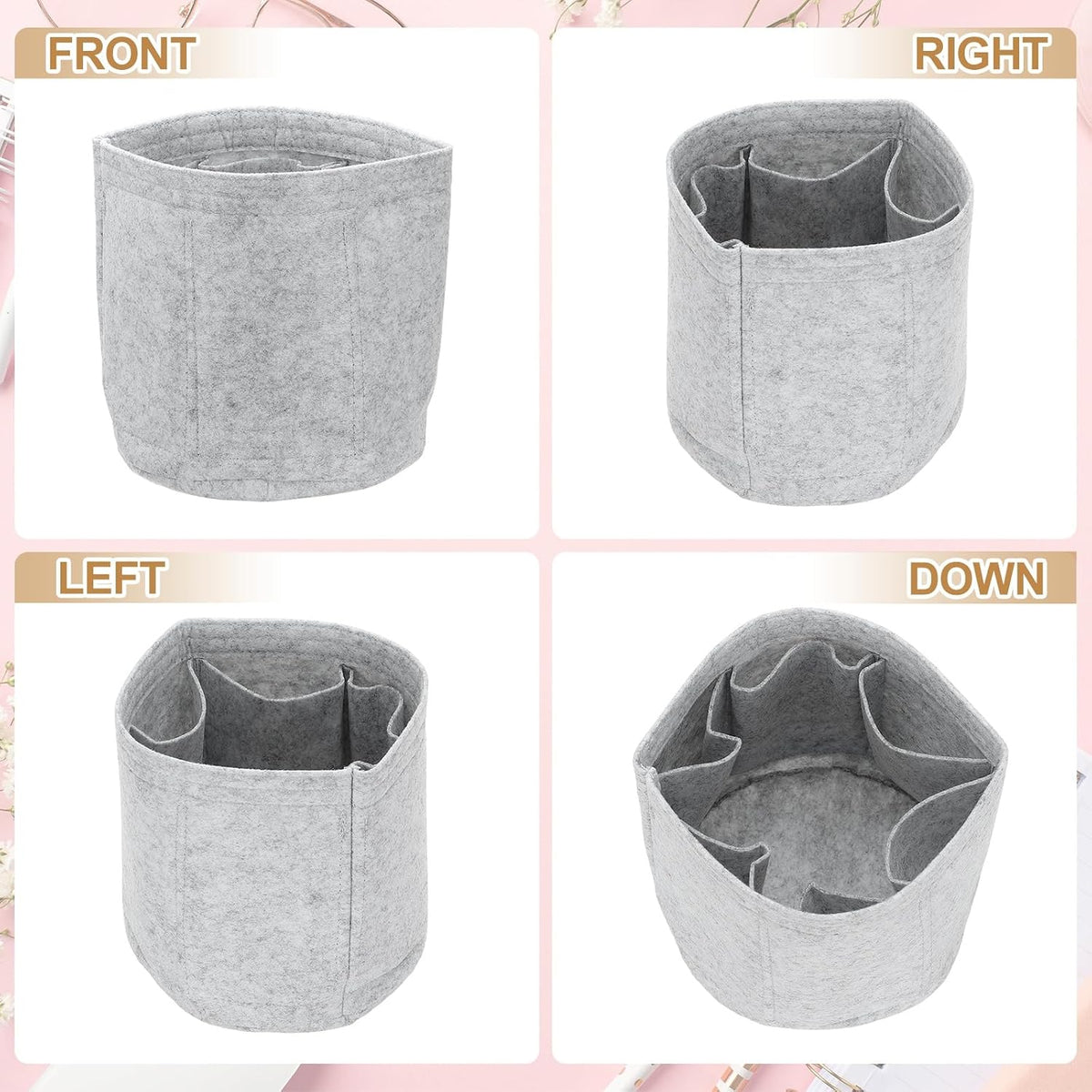 Purse Organizer Insert, 8" x 8" Portable Felt Organizer Bags Round Multiple Compartments Purse Liner for Bucket Bag, Domed Satchel, Tote Bag, Handbag Shaper, Beige