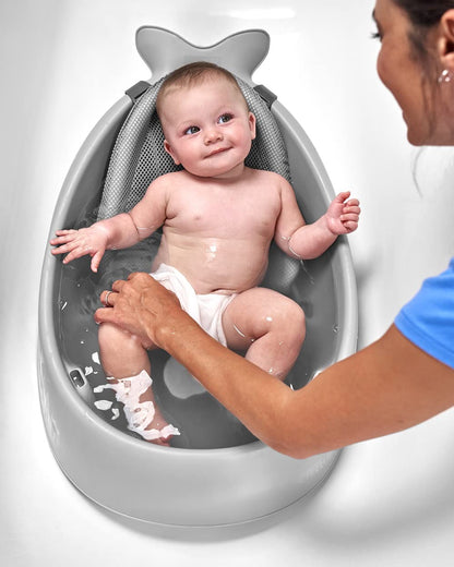 Baby Bath Tub, 3-Stage Smart Sling Tub, Moby, Grey & Baby Bath Rinse Cup, Moby Tear-Free Waterfall Rinser, Blue