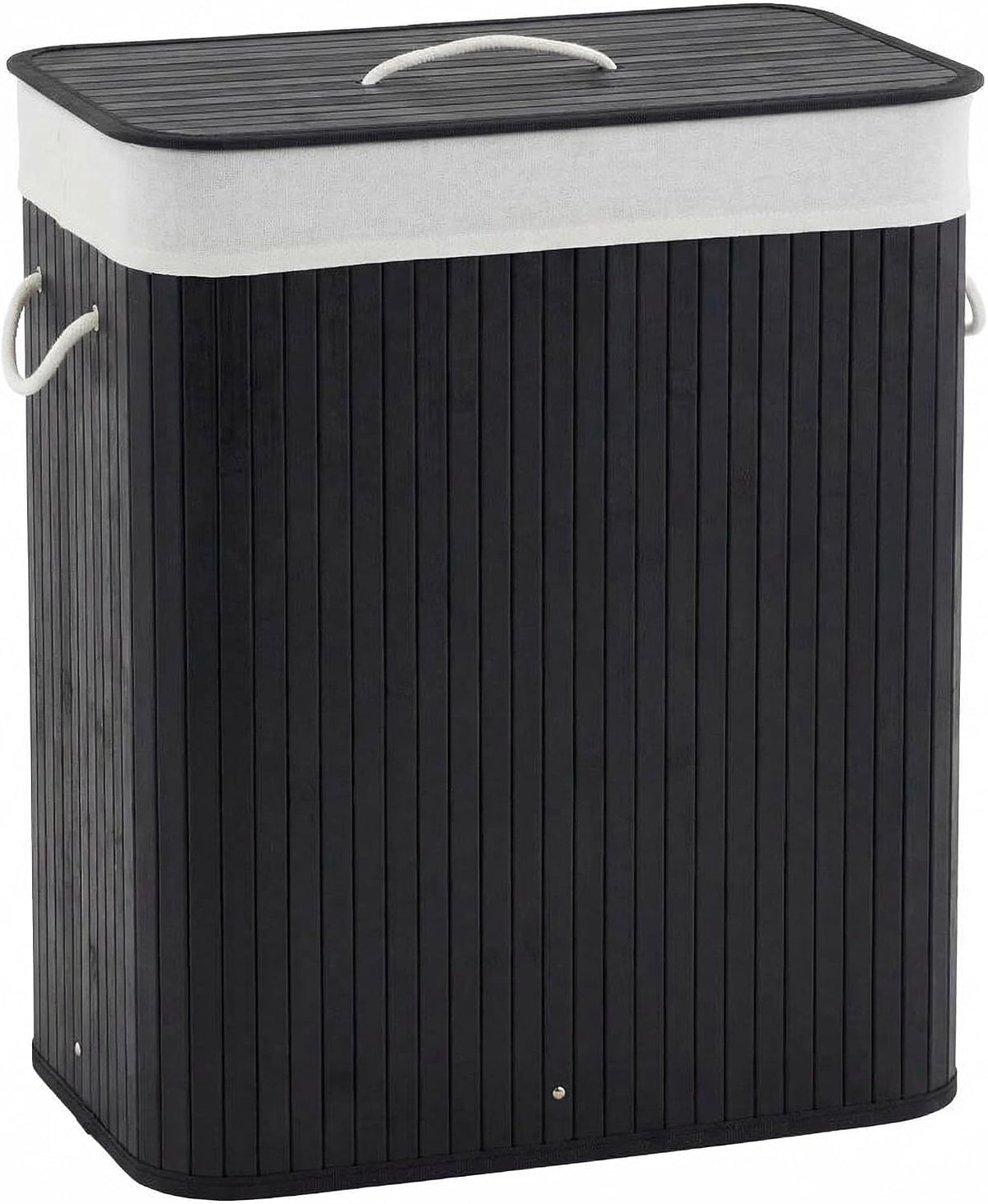 Corner Bamboo Laundry Hamper with Lid – 15.3 Gal / 58 L Large Capacity Laundry Basket, Removable Machine Washable Liner, Sturdy Handles, for Bedroom, Bathroom, Laundry Room, Natural