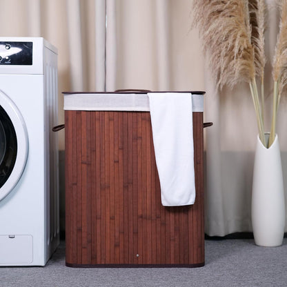 Corner Bamboo Laundry Hamper with Lid – 15.3 Gal / 58 L Large Capacity Laundry Basket, Removable Machine Washable Liner, Sturdy Handles, for Bedroom, Bathroom, Laundry Room, Natural