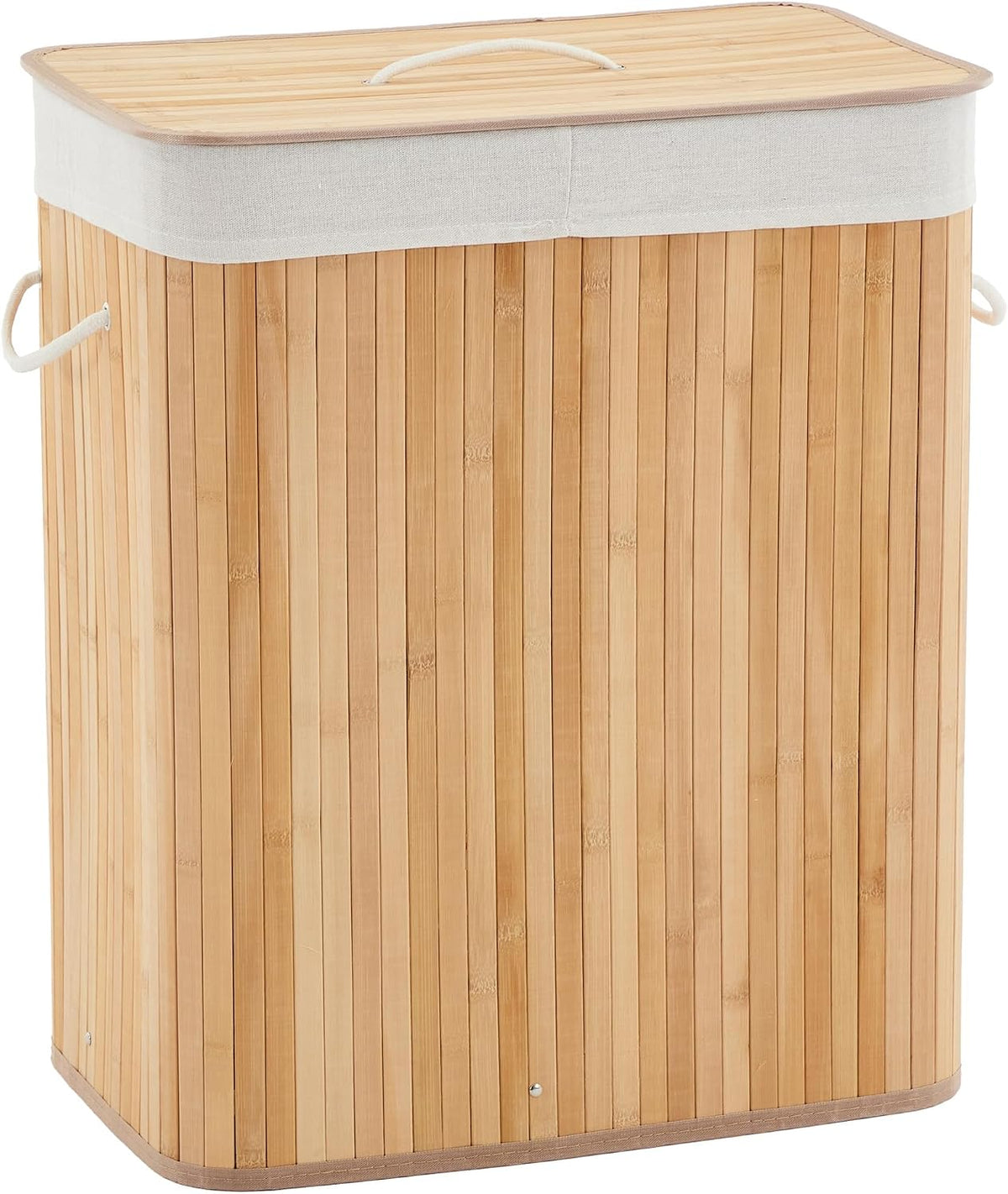 Corner Bamboo Laundry Hamper with Lid – 15.3 Gal / 58 L Large Capacity Laundry Basket, Removable Machine Washable Liner, Sturdy Handles, for Bedroom, Bathroom, Laundry Room, Natural