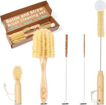 Bamboo Bottle Brush Set, Plastic Free Bottle & Straw Cleaning Kit